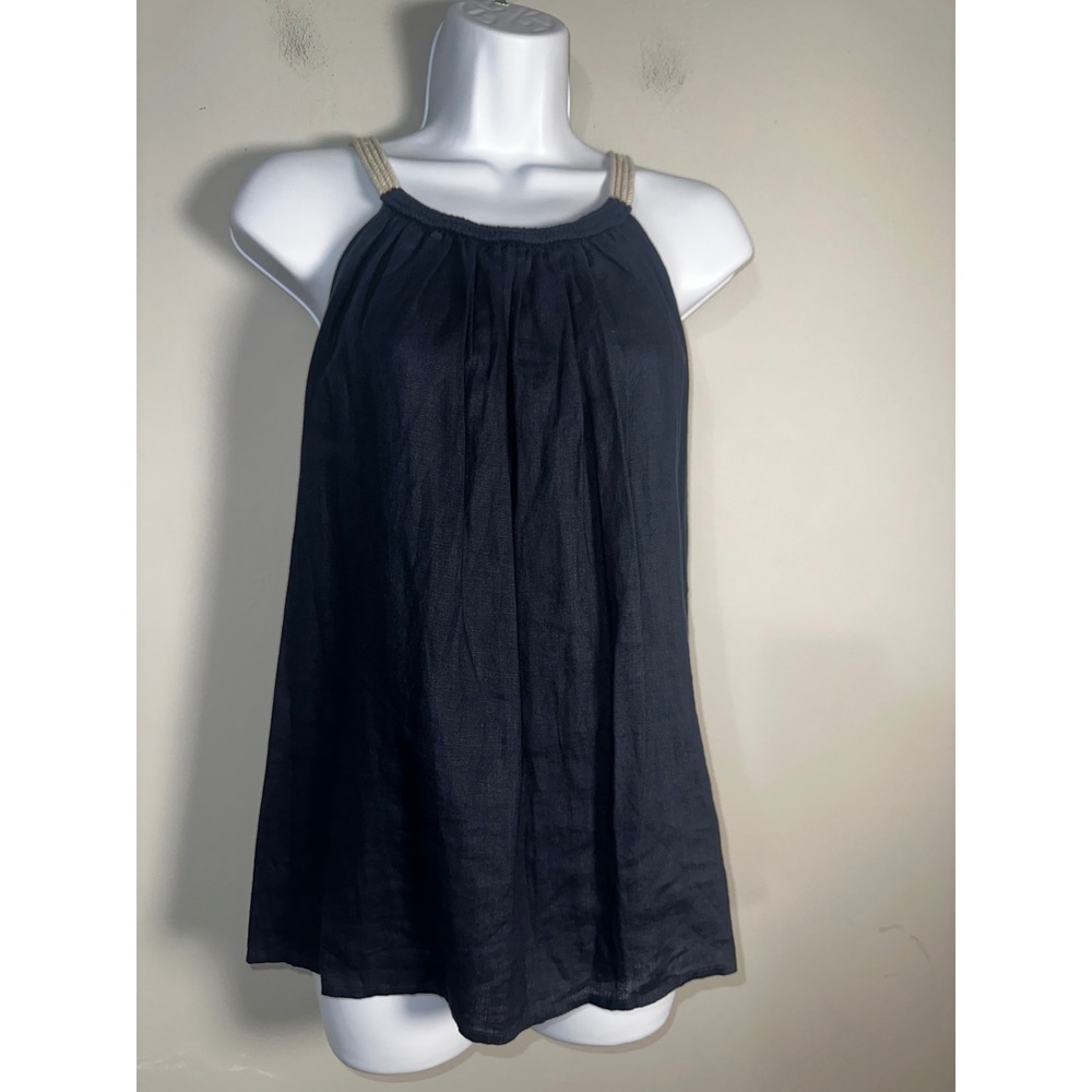 J. Crew Vintage 2007 Navy 100% Linen Nautical Rope Strap Halter Tank Top -‎ M